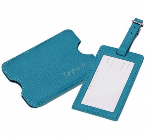 Deluxe Blue Leather Travel Bag Tags in Bulk