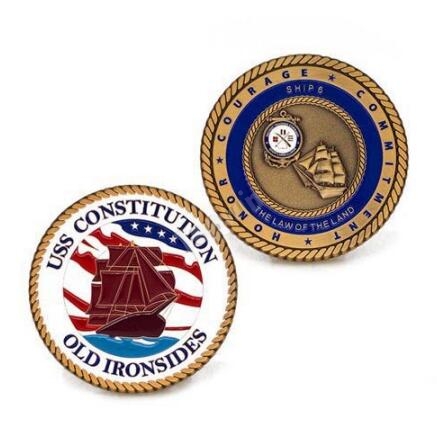 Double Sided Antique Gold Challenge Coins for USS Constitution