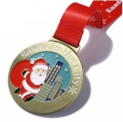 Personalized Christmas Santa 5K Family Running Medals with Ribbon